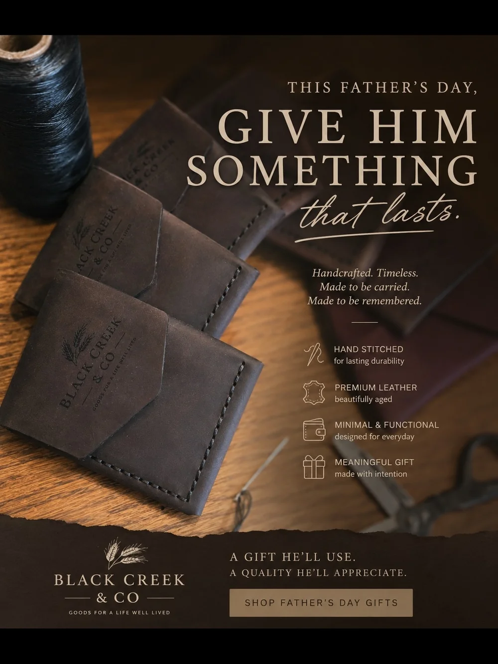 Black Creek & Co Brown Leather Minimal Wallet